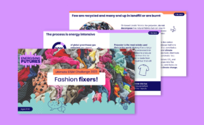A preview of three slides from the 'Fashion fixers' Fashion powerpoint presentation for 11-14 year olds