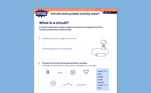 A preview of the first 'Circuits and symbols' activity sheet