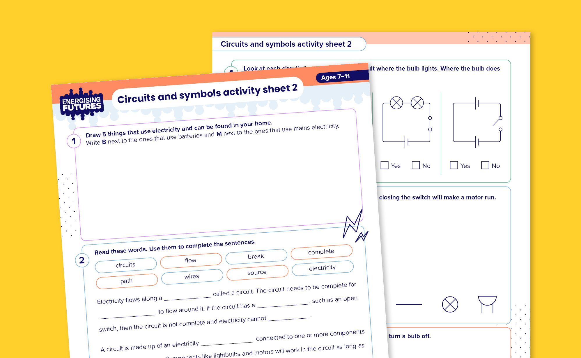 Circuits and symbols activity sheet 2 | Energising Futures