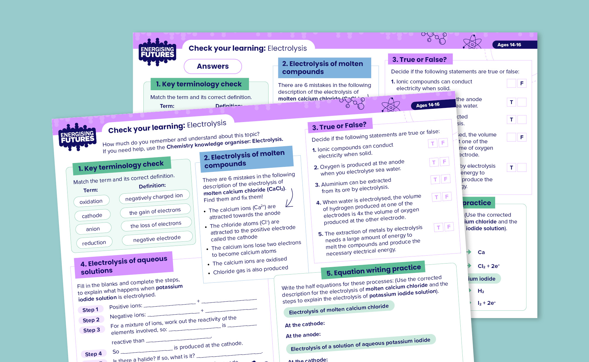 Check your learning Electrolysis Energising Futures