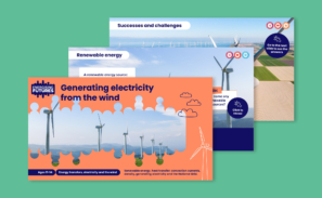 A preview of three slides from the 'Generating electricity from the wind' powerpoint presentation