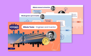 A preview of three slides from the 'Super scientist' Nikola Tesla powerpoint presentation
