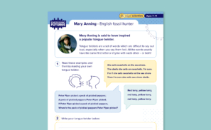 A preview of the 'Super scientist' Mary Anning tongue twister creative writing activity sheet