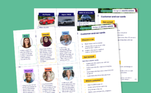 A preview of the 'Design an electric vehicle' customer and car cards