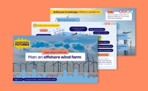 A preview of three slides from the 'Plan an offshore wind farm' powerpoint presentation