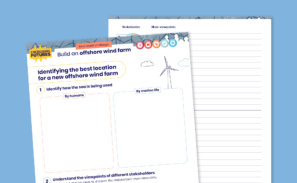 A preview of the 'Build an offshore wind farm' activity sheet for identifying the best location for a new offshore wind farm