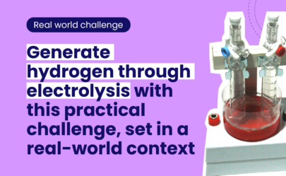 An explainer image showing what's in the real-world range of resources with the copy 'Generate hydrogen through electrolysis with this practical challenge, set in a real-world context'.