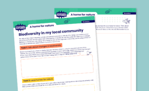 Image showing preview of the 'Biodiversity in my local community' activity sheet against a plain blue background.